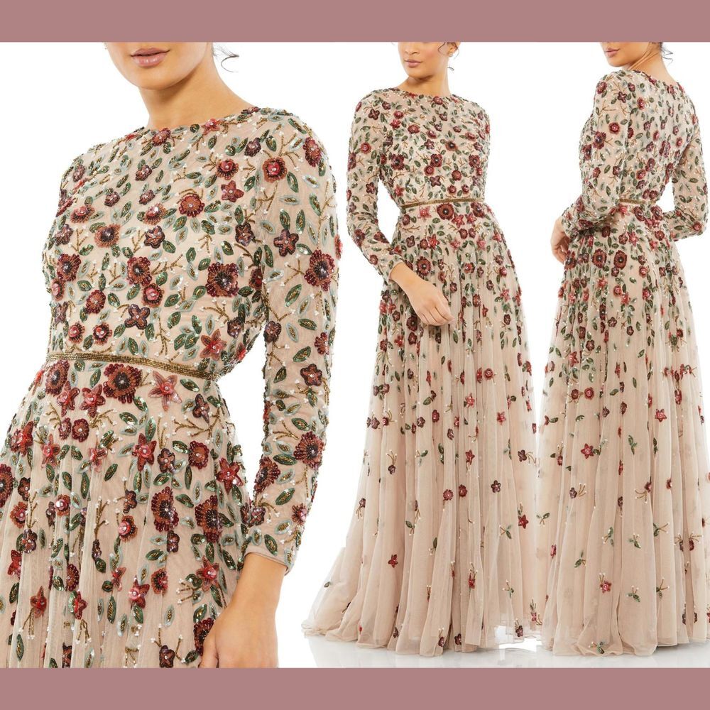 NEW Mac Duggal [ 4 ] 5533 Embellished High Neck Long Sleeve A Line‎ Gown #Q958